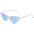 SOJOS Retro Vintage Narrow Cat Eye Sunglasses for Women Clout Goggles Plastic Frame SJ2044 with White Frame/Blue Lens