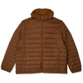 Amazon Essentials Men's Lightweight Water-Resistant Packable Hooded Puffer Jacket, Light Brown, Small