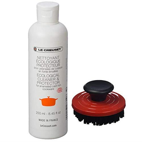 Le Creuset 2-Piece Cleaning Set, Nylon Brush Kitchen Product, 3.25", Cerise with Enameled Cast Iron 8.45 fl. oz. Cookware Cleaner