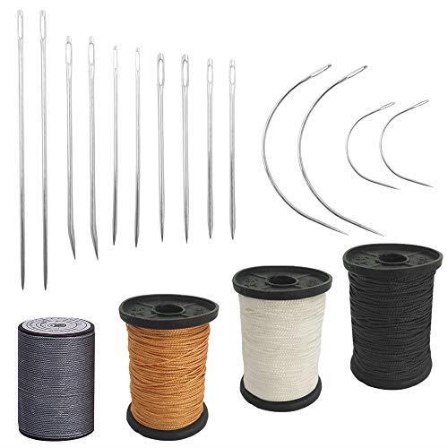 findTop Set of 18 Heavy Duty Household Hand Needles and Extra Strong Upholstery Thread, 7 Styles of Leather Canvas Sewing Needles and 4 Colors Nylon Thread (55 Yard)