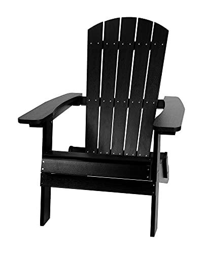 Flash Furniture Charlestown Folding Adirondack Chair - Black - Poly Resin - Indoor/Outdoor - Weather Resistant