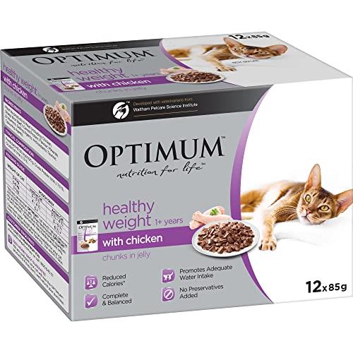 OPTIMUM Adult Weight Management Wet Cat Food With Chicken Chincks in Jelly 12 x 85g, 5 Packs (60 Pouches)