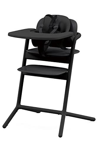 Cybex LEMO 3-in-1 Remo 3-in-1 (2022 Renewal Model) Stunning Black Long Youth High Chair Snack Tray Harness Set for Newborns and Adults