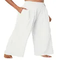 Urban CoCo Women's Elastic High Waist Light Weight Loose Casual Wide Leg Trousers Long Pants with Pocket, White, X-Large