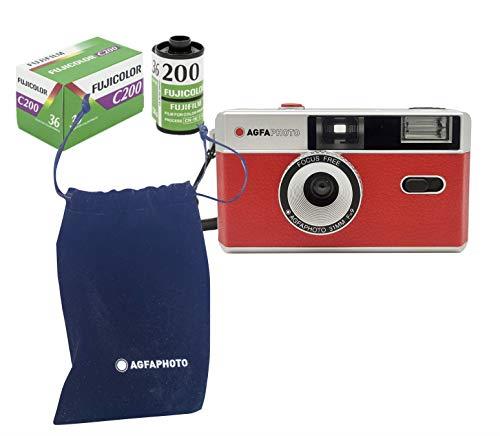 Agfa AG603001S Photo Analogue 35 mm Photo Camera Red Set (Film + Battery)