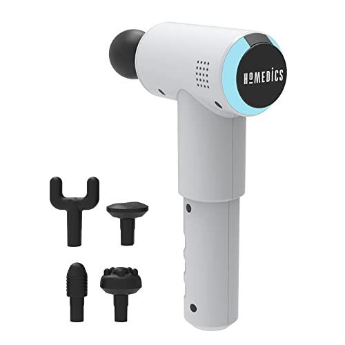 HoMedics Massage Gun Mini Massage Gun - Portable Physiotherapy Body Massager for Tired Muscles - Professional Physio Deep Massage - Includes 5 Massage Heads, Wireless, Rechargeable - White