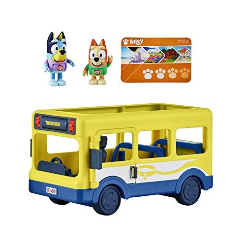 BLUEY Brisbane Bus Adventure, Bus Vehicle and Figures Pack, with Two 6-8cm Figures, Multicolor (17345)