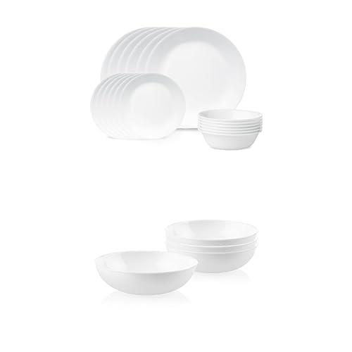 Corelle Winter Frost White Dinnerware Set, 18 Piece with Corelle Meal Bowls, 4-Piece 1.35L Set Bundle