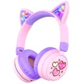 iClever Kids Bluetooth Headphones, Light Up Cat Ear, Safe Volume 74/85dBA,60H Playtime,Bluetooth 5.3,USB C Charging,Wireless Kids Headphones AUX Cord for iPad Tablets School Travel (Purple)
