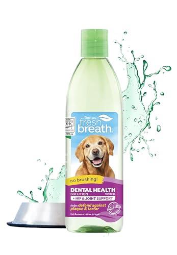 TropiClean Fresh Breath No Brushing Teeth Cleaning Dental Health Water Additive Solution plus Hip & Joint Support For Dogs 473mL
