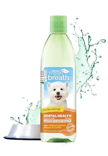 TropiClean Fresh Breath No Brushing Teeth Cleaning Dental Health Water Additive Solution Supports Skin Health For Dogs 473mL