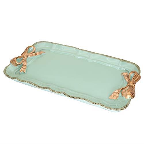 Vintage Decorative Tray Towel Tray Storage Tray Dish Plate Fruit Trays Rings Chain Bracelets Earrings Trays Cosmetics Jewelry Organizer Retro Design Bow-Knot Resin Plate (Green)