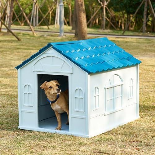 Furbulous Dog Kennel Outdoor Indoor, Large Plastic Dog Crate Puppy Pet House Weatherproof Outside, Tiled Roof (Height - 82cm)
