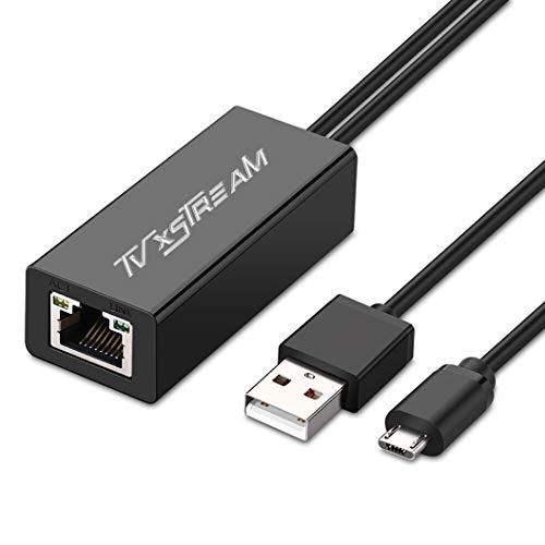 Black USB Ethernet Adapter for Firesticks (Gen 2 & 4K) & Chromecast - USB to RJ45, Speeds Up to 100Mbps