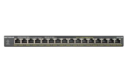 Netgear GS316PP-100AJS 183W 16-Port High Powered PoE+ Gigabit Unmanaged Switch