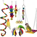 Bird Toy, Camiter 7 Pieces Parrot Toy Chew Toy Birds Toy Swing Toy with Wooden Ladder, Rope Bass for Parakeets, Small and Medium Bird Parrots