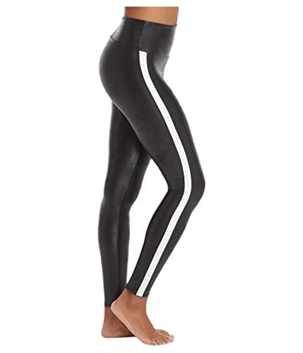 SPANX Faux Leather Leggings for Women Tummy Control with Side Stripe, Very Black/White, 3XL Plus