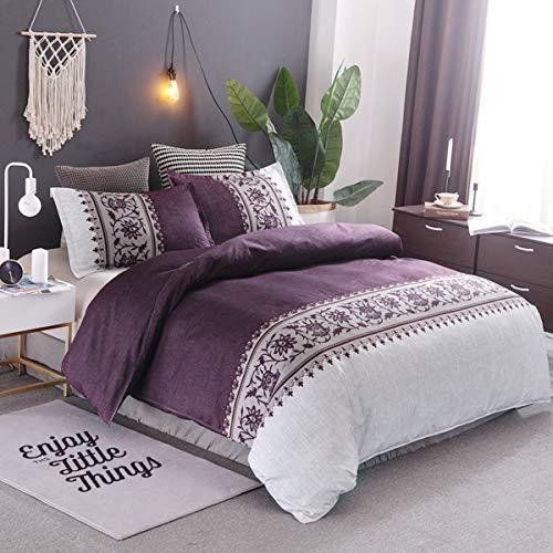 Purple Duvet Cover Double Reversible Boho Printed Bedding Quilt Cover Soft Microfiber Bedding Set with 2 Pillow Cases (3 Pieces, 200x200cm)