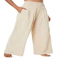 Urban Coco Women's Elastic High Waist Light Weight Loose Casual Wide Leg Trousers Long Pants with Pocket, Beige, Large