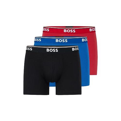 Hugo Boss Men's 3-Pack Cotton Boxer Brief, New Red/Blue/Black, Small