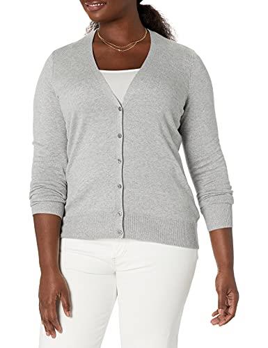 Amazon Essentials Women's Lightweight Vee Cardigan Sweater (Available in Plus Size), Light Grey Heather, Medium