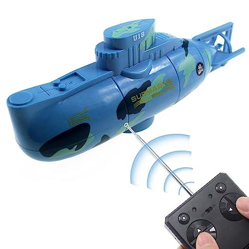 Tipmant Mini RC Submarine Toy Radio Remote Control Boat Electric Diving for Fish Tank Water Tube Kids Gift Blue