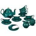 fanquare 21 Piece Vintage Porcelain Tea Set, Dark Green China Coffee Service for 6, Teapot, Small Tea Cup with Gold Trim