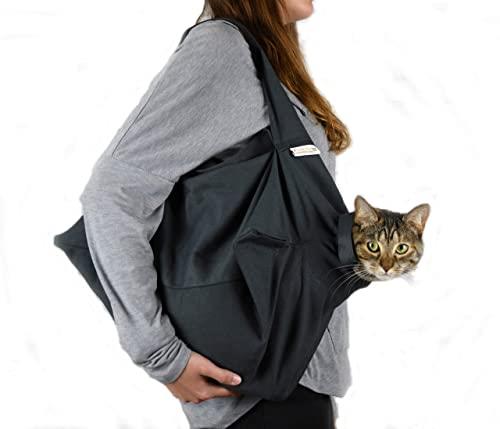 Cat-in-the bag Small Charcoal Cozy Comfort Carrier- Cat Carrier and Grooming Bag for Vet Visits, Medication Administration, Dental Care, and Car Travel