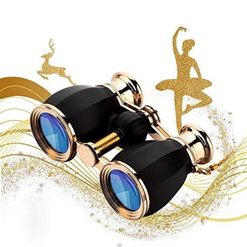 ESSLNB Opera Glasses Binoculars for Women Adults 4X30mm Theater Glasses Compact Binoculars for Theater and Concerts Antique Binoculars with Case Removable Chain (Black)