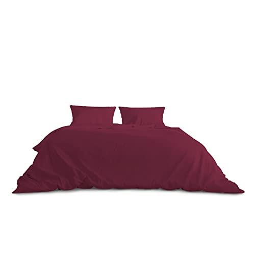 Rohi Easy Care plain Double Duvet Cover set – Soft & Breathable Wine Bedding Set – Button Closure – Anti Allergy Quilt Cover Set with Pillowcases (Double, Wine)