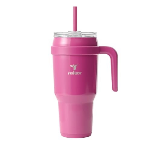 Reduce Cold1 40 oz Tumbler with Handle - Vacuum Insulated Stainless Steel Water Bottle for Home, Office or Car, Reusable Mug with Straw or Leakproof Flip Lid, Keeps Drinks Cold All Day- Gloss Sangria