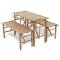 vidaXL 3 Pieces Picnic Beer Table with 2 Benches Bamboo Weather Resistant Lawn Outdoor Dining Set Portable Camping Furniture 100cm
