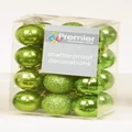 PREMIER 24 x Apple Green (Lime) shatterproof Christmas Tree Baubles Decorations Mixed finishes