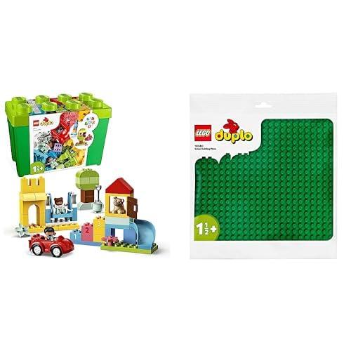 LEGO DUPLO Green Building Base Plate, Build and Display Board & DUPLO Classic Deluxe Brick Box 10914 Starter Set with Storage Box, Great Educational Toy for Toddlers 18 Months and up