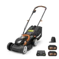 Worx 40V 14" Cordless Lawn Mower for Small Yards, 2-in-1 Battery Lawn Mower Cuts Quietly, Compact & Lightweight Lawn Mower with 6-Position Height Adjustment WG779 – 2 Batteries & Charger Included