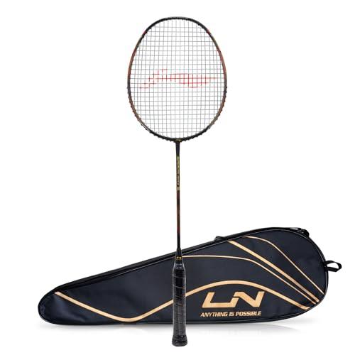 Li-Ning G-Force Superlite Max 9 Carbon Fibre Strung Badminton Racket with Free Full Cover, Black/Red