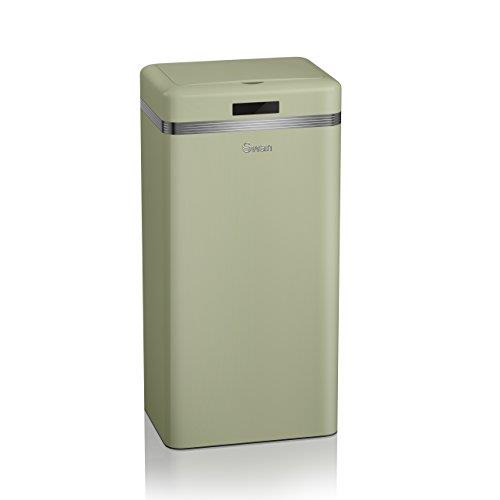 Swan SWKA4500GN Retro Kitchen Bin with Infrared Technology, Square, 45 Litre, Green