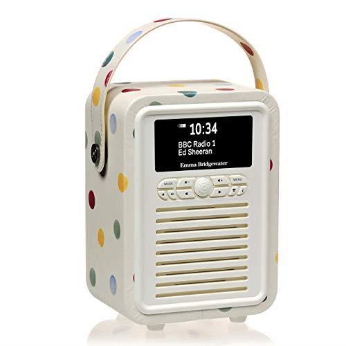 Emma Bridgewater Portable Dab Radio with Bluetooth Speaker and Aux - VQ Retro Mini Bedside Dab+ FM Radio Alarm Clock - Radio Mains Powered & Battery