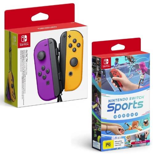 Nintendo Switch - Joy-Con Controller Pair [Purple/Neon Orange] and Switch Sports [Bundle]