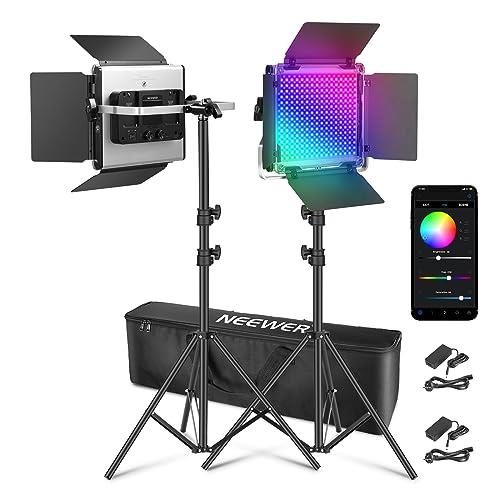 NEEWER Upgraded 660 PRO II RGB LED Video Light with App Control & Stand Kit, 2 Pack 50W 360° RGB Full Color, 1% Precise Min Dimming, CRI97+, 3200K~5600K for Gaming Streaming Webex YouTube Photography