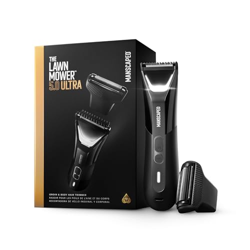 MANSCAPED® The Lawn Mower® 5.0 ULTRA Groin & Body Hair Trimmer – Dual-Head SkinSafe® Trimmer & Foil Blades, Waterproof Wet/Dry Groomer, USB-C Rechargeable with Travel Case, Men’s Ball Shaver, Black