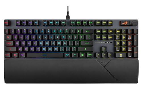 ASUS ROG Strix Scope II Gaming Keyboard, pre-lubed ROG RX Blue clicky Optical switches, Sound-dampening Foam, PBT doubleshot keycaps, Streaming hotkeys, Multi-Function Controls, Wrist Rest