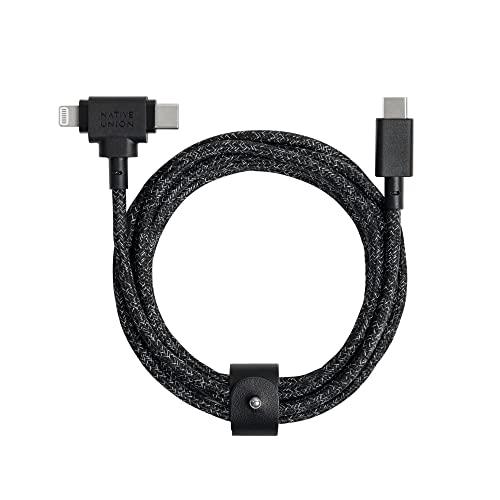 Native Union Belt Cable Duo – 5ft Ultra-Strong Braided Universal Charging Cable – Made with Recycled Materials – 2-in-1 Multi-Device MFi Certified Connectors for Lightning & Type-C Devices (Cosmos)