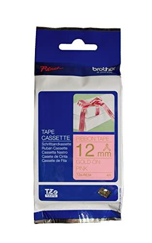 Brother Genuine TZe-RE34 Ribbon Tape, 12mm x 4m, Gold On Pink