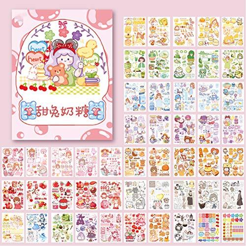 Kawaii Washi Stickers Set (50 Sheets) Cute Girl Pets Sweet Food Drink Adhesive Label Decorative Sticker for Scrapbooking Journaling Journal Planner Diary Album Letter Art Craft Envelope Gift Wrapping