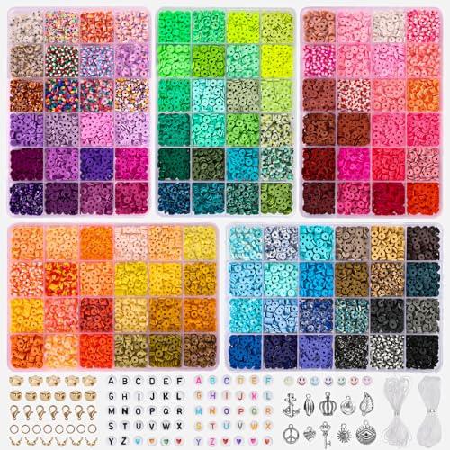 QUEFE 10160pcs, 120 Colors Clay Beads for Bracelet Making Kit, Flat Beads for Girls 8-12, Polymer Heishi Beads for Jewelry Kit, for Preppy, Crafts Gifts