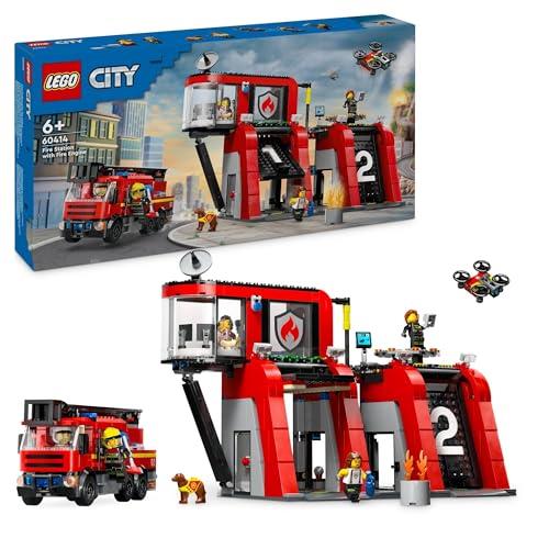 LEGO® City Fire Station with Fire Engine 60414 Firefighter Action Toy Playset,for Kids Aged 6 Plus Who Love Imaginative Play, Includes a Dog Figure and 5 Minifigures
