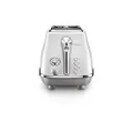 De'Longhi Icona Capitals 2 Slice Toaster, CTOC2003.W, 2 Slot Toaster with Reheat, Bagel, Cancel, and Defrost Functions, 6 Browning Levels, 900 W, Pull Crumbs Tray, Stainless Steel, White