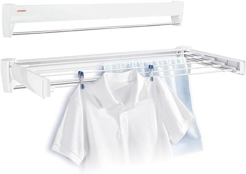 Leifheit Telegant Wall Dryer, Foldable Outdoor and Indoor Drying Rack, Wall Mounted Clothesline, Space Saving Laundry Drier for Clothes, Towels (Colour: White) 3.6 m 83201-6