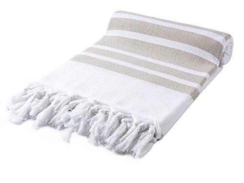 Cacala Turkish Hammam Towels - Traditional Peshtemal Design for Bathrooms, Beach, Sauna - Ultra-Soft, Fast-Drying, Absorbent 37x70" 100% Cotton Beige